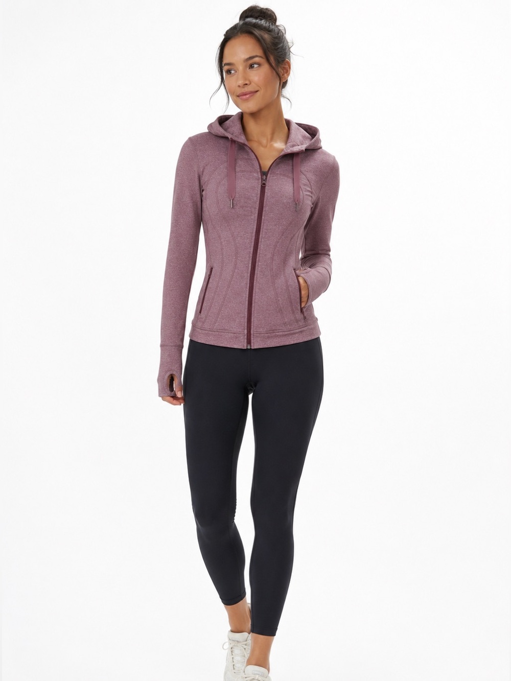 Lululemon Hooded Define Jacket Heathered Mauve Plum Size 8 Full Zip Thumbholes